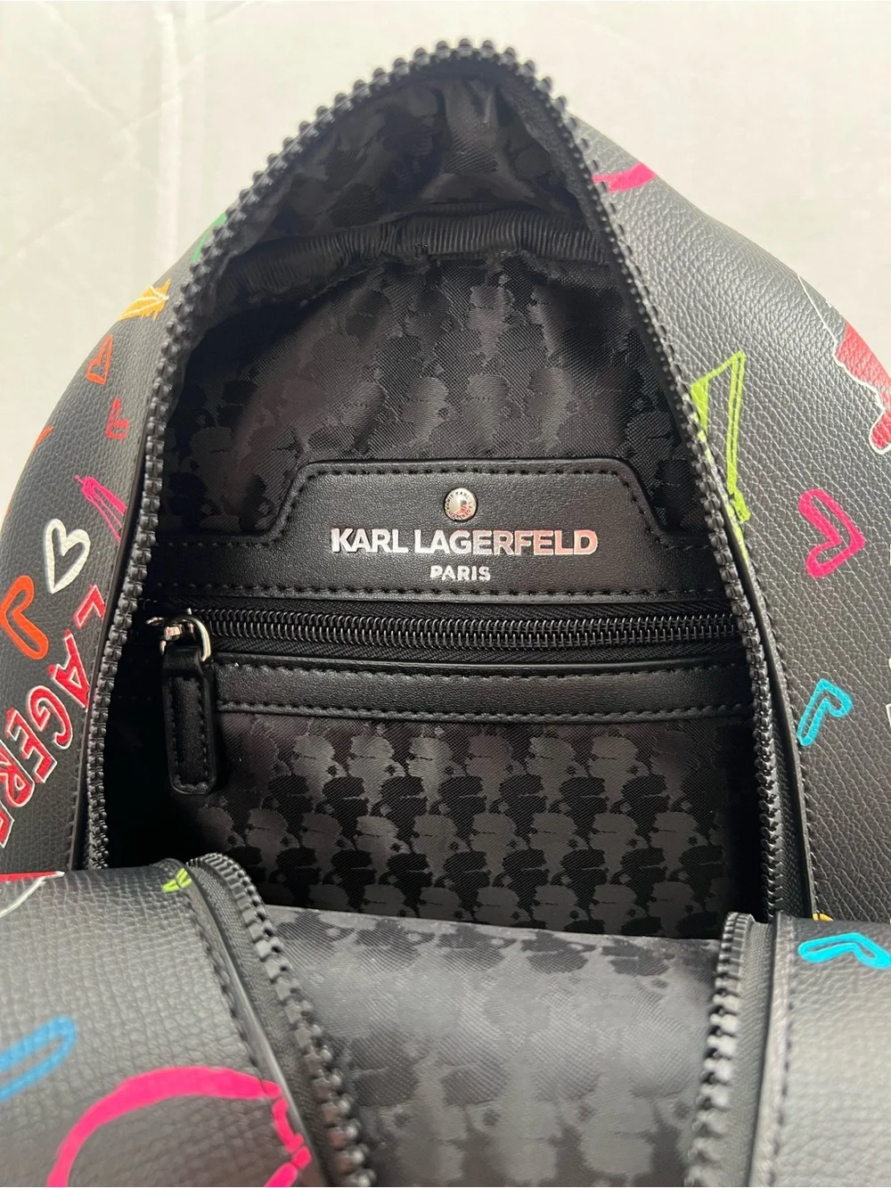 Karl Lagerfeld  Black Mini Backpack with Multicolor Graffiti